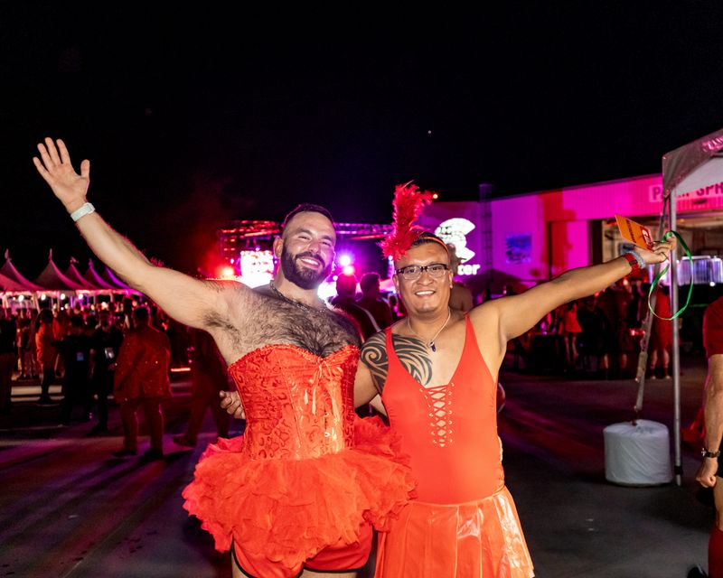 Partygoers attend Red Dress Dress Red in support of The Center on March 21, 2026, at The Palm Springs Air Museum.