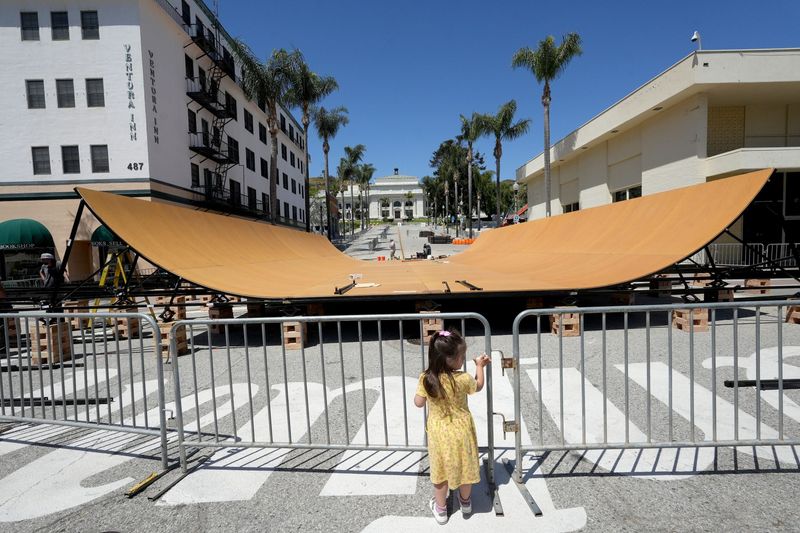 Hartlii Lopez, 2, of Ventura, marvels at the 60-foot-wide and 13.5 foot-tall ramp for the Jackalope sports event in Ventura on April 28. The event ran from May 1-3 and drew more than 50,000 people, city of Ventura officials said.