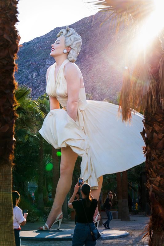 The Forever Marilyn statue of Marilyn Monroe designed by Seward Johnson is located at the Downtown Park in Palm Springs, Calif., as seen Feb. 22, 2026.