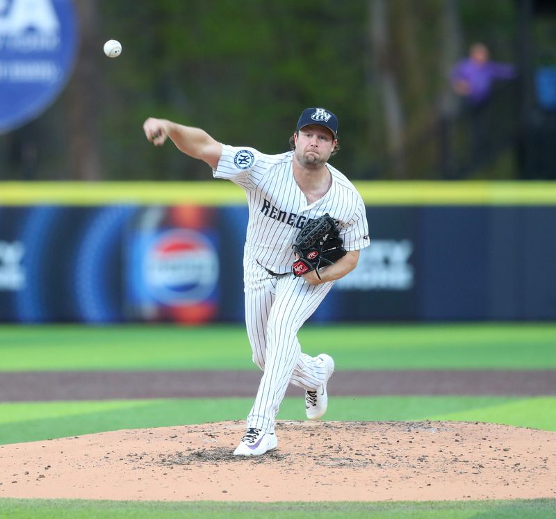Gerrit Cole pitches for the Hudson Valley Renegades during Thursdayâ€™s game versus the Brooklyn Cyclones on April 23, 2026.