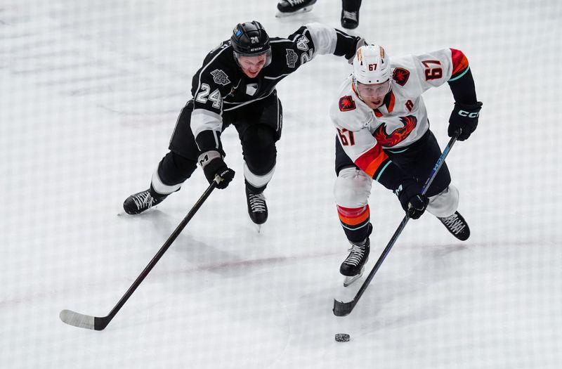Mitchell Stephens brings the puck up the ice for the CV Firebirds against the Ontario Reign during their Round 2 Game one playoff matchup in Ontario, Calif., April 29, 2026.