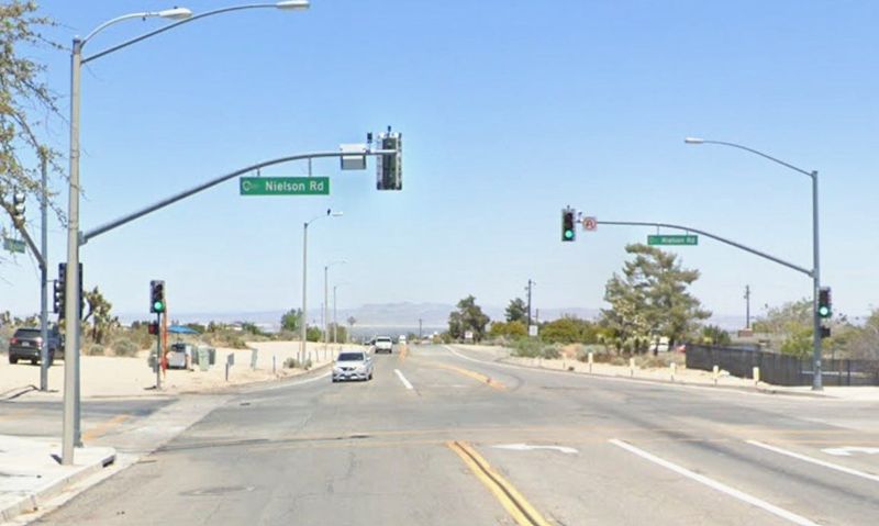 The intersection of Sheep Creek Road and Nielson Road in Phelan.