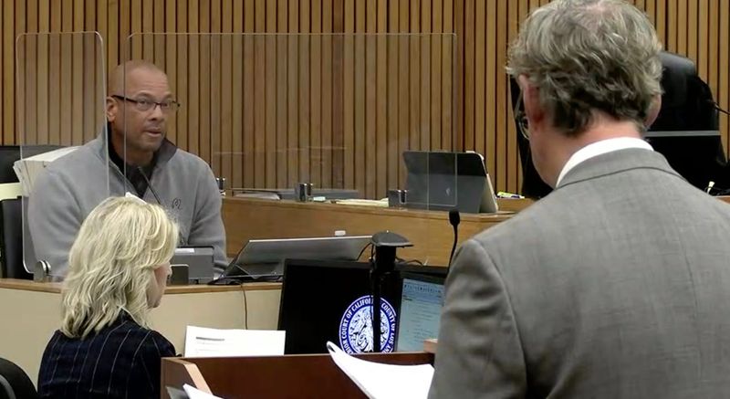 Royce Clayton, a former Major League Baseball player and longtime friend of Scott Erickson, testifies at a wrongful death trial over a fatal Westlake Village crash in 2020. Rebecca Grossman and Erickson are defendants in the civil suit.