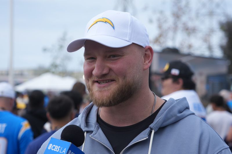 Apr 25, 2026; El Segundo, CA, USA; Los Angeles Chargers center Tyler Biadasz at the Chargers Draft Open House at The Bolt. Mandatory Credit: Kirby Lee-Imagn Images