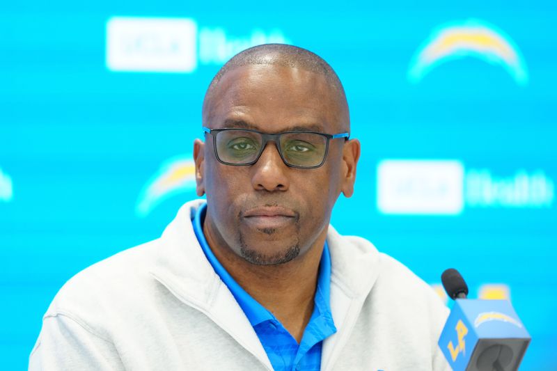 Apr 16, 2026; El Segundo, CA, USA; Los Angeles Chargers assistant general manager Chad Alexander speaks at press conference at The Bolt. Mandatory Credit: Kirby Lee-Imagn Images