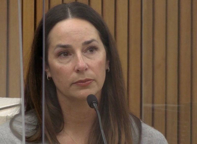 Jennifer Nagel, a friend of the Iskander family, testifies in a Van Nuys courtroom in May 2026 during a wrongful death trial. Mark and Jacob Iskander, 11 and 8, were struck and killed while crossing a Westlake Village road in 2020.