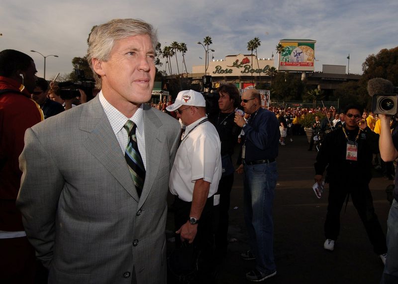 Jan 4, 2006; Pasadena, CA, USA; Southern California Trojans head coach Pete Carroll walks to the locker room before the Rose Bowl Game against the Texas Longhorns at the Rose Bowl in Pasadena, California. Mandatory Credit: Mark J. Rebilas-USA TODAY Sports Copyright © 2006 Mark J. Rebilas
