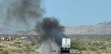 PROMO ONLY: A big rig fire shuts down Interstate 10 east of the Coachella Valley on Monday, May 11, 2026.