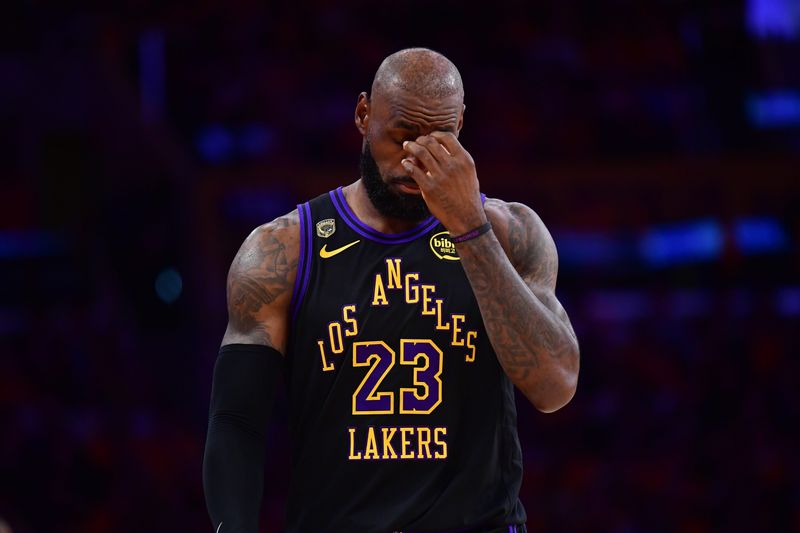 May 11, 2026; Los Angeles, California, USA; Los Angeles Lakers forward LeBron James (23) during the first half in game four of the second round of the 2026 NBA Playoffs at Crypto.com Arena. Mandatory Credit: Gary A. Vasquez-Imagn Images