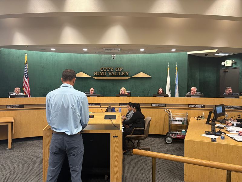 Matthew Abbe speaks to the Simi Valley City Council during a hearing on whether to allow Airbnbs and other short-term rentals in the city May 11. The council voted unanimously to allow and tax the short-term rentals.