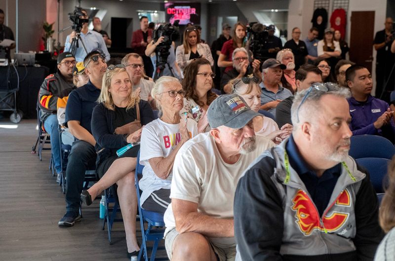 Hockey fans attend a news conference announcing the establishment of an FHPL hockey league expansion team coming to Stockton during a news conference at the Adventist Health Arena in downtown Stockton on May 13, 2026. The yet-to-be-named team is scheduled to start their season in Oct. 2026.