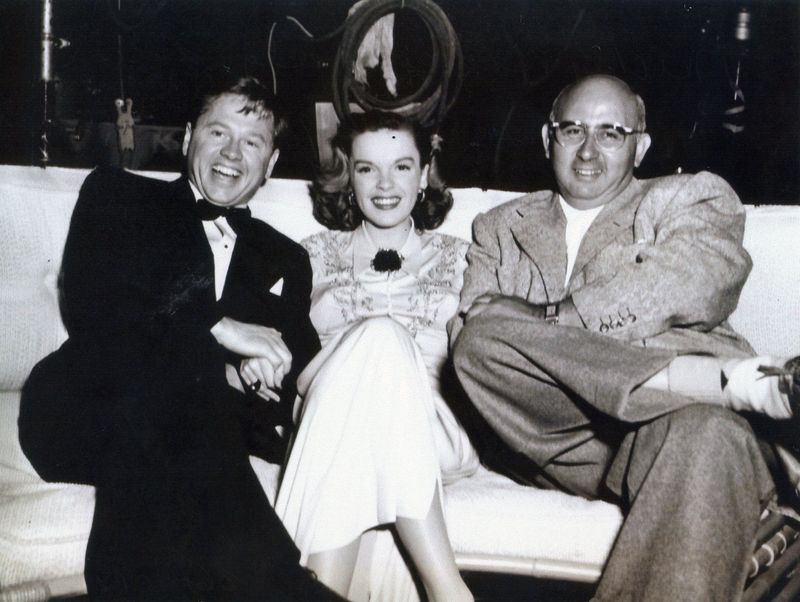 Mickey Rooney, Judy Garland and Director Norman Taurog on set of "Words and Music" c. 1948.