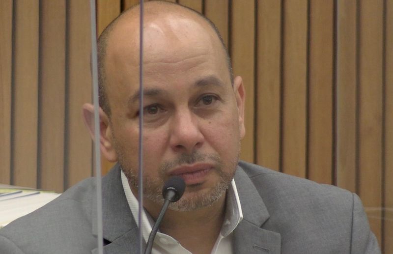 Karim Iskander testifies in a wrongful death trial in Van Nuys on May 14. Karim's two oldest sons – Mark, 11, and Jacob, 8 – were struck and killed on a Westlake Village street in 2020.