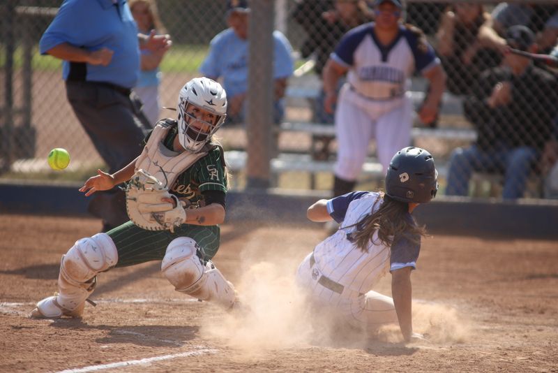 Camarillo High's Marlirose Demate slides into home plate to score the tying run on an RBI triple from Khloie Hartman in the fifth inning of the Scorpions' 4-3 win over South Hills in a CIF-Southern Section Division 2 playoff game on Thursday, May 14, 2026, in Camarillo.