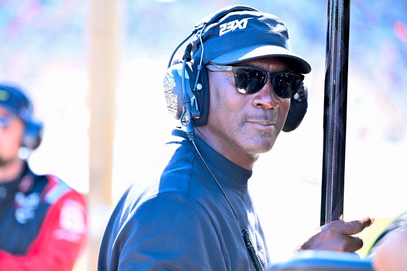 May 3, 2026; Fort Worth, Texas, USA; 23XI Racing owner Michael Jordan looks on during 2026 Wurth 400 cup race at Texas Motor Speedway. Mandatory Credit: Jerome Miron-Imagn Images
