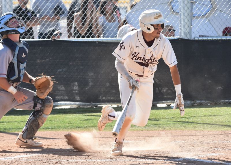Riverside Prep's Jake Wilhoit heads to first base for a two-run single in the bottom of the fourth inning against Capistrano Valley Christian on Friday, May 15, 2026.