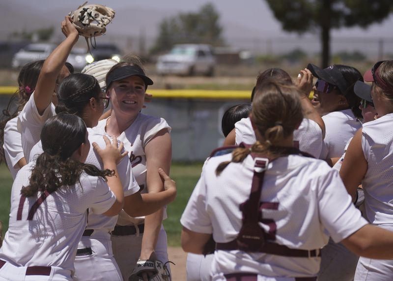 Granite Hills players celebrate after beating Eastside in the second round of the CIF-Southern Section Division 6 playoffs on Saturday, May 16, 2026.