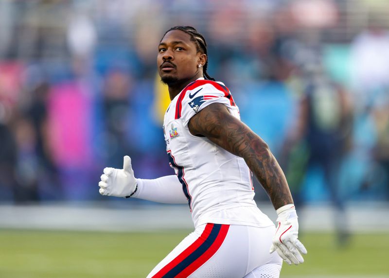 Feb 8, 2026; Santa Clara, CA, USA; New England Patriots wide receiver Stefon Diggs (8) against the Seattle Seahawks during Super Bowl LX at Levi's Stadium. Mandatory Credit: Mark J. Rebilas-Imagn Images