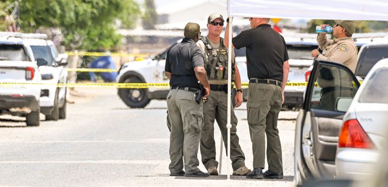 Multiple agencies investigate an officer involved shooting in the 400 block of West Matheny in Tulare on Wednesday, May 20, 2026. Tulare County Sheriff deputies were called to a home for a welfare check about 9:30 a.m. Deputies were confronted by a man in the back of the home when the shooting occurred.