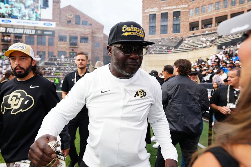 Aug 29, 2025; Boulder, Colorado, USA; Colorado Buffaloes running backs coach Marshall Faulk before the game against the Georgia Tech Yellow Jackets at Folsom Field. Mandatory Credit: Ron Chenoy-Imagn Images