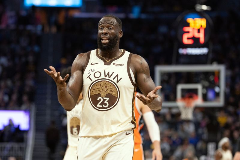 Mar 2, 2026; San Francisco, California, USA; Golden State Warriors forward Draymond Green (23) complains about an official’s non-call during the third quarter against the Los Angeles Clippers at Chase Center. Mandatory Credit: D. Ross Cameron-Imagn Images