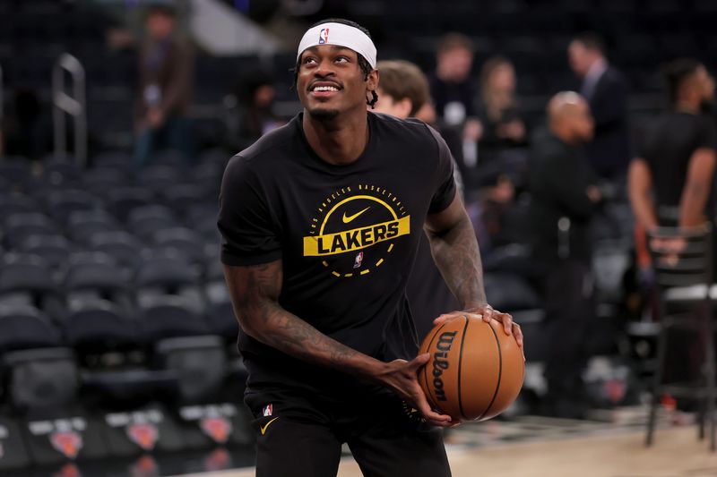 Feb 1, 2026; New York, New York, USA; Los Angeles Lakers forward Jarred Vanderbilt (2) warms up before a game against the New York Knicks at Madison Square Garden. Mandatory Credit: Brad Penner-Imagn Images