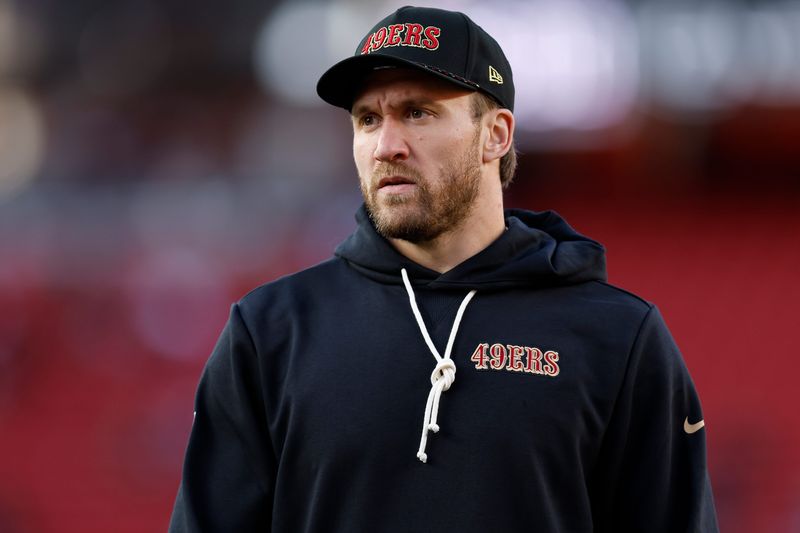 Jan 3, 2026; Santa Clara, California, USA; San Francisco 49ers fullback Kyle Juszczyk (44) before the game at Levi's Stadium. Mandatory Credit: Sergio Estrada-Imagn Images