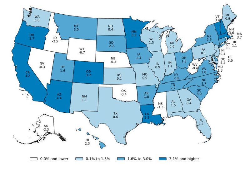 Labor productivity by state, percent change, 2025.