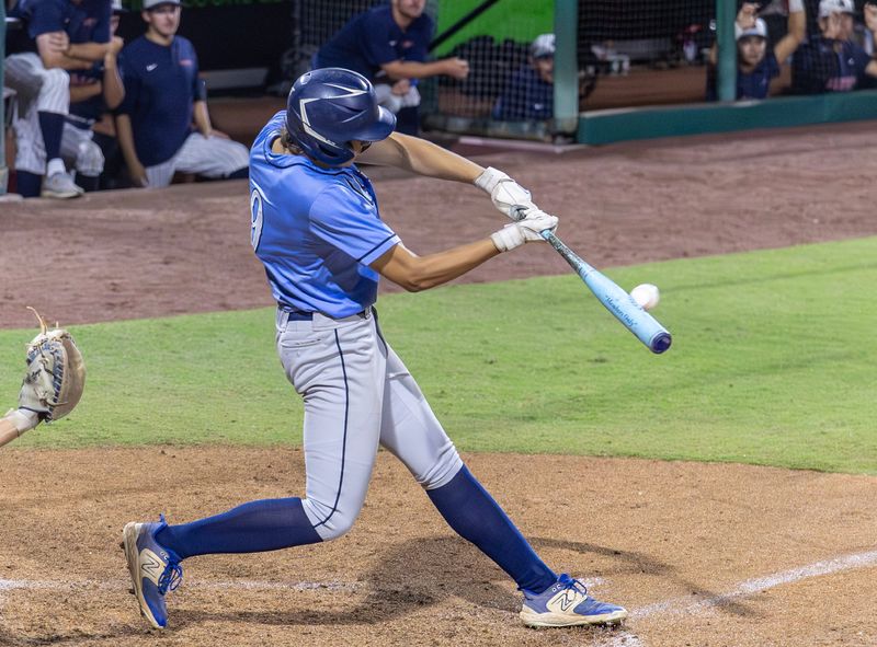 Central Valley Christian's Brayden Turner crushes a pitch against Justin Garza on Friday, May 29, 2026, in a Central Section Division III high school baseball championship at Valley Strong Ballpark.