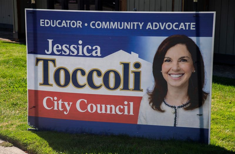 A campaign sign for Stockton city council candidate Jessica Toccoli stands at 1844 W. March Lane in Stockton.