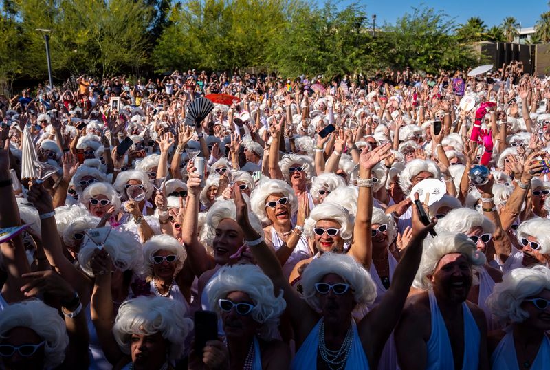 Just over a thousand people gather and celebrate as a successful record-breaking count is announced during a gathering in honor of what would have been Marilyn Monroe's 100th birthday in Palm Springs, Calif., Saturday, May 30, 2026. The official count for the gathering was 1,037 people dressed as Marilyn Monroe in her iconic white halter dress from the film "The Seven Year Itch," far surpassing the previous record of 254 which was achieved by The Marilyn Jetty Swim Team in Brighton, Australia in February of 2020.