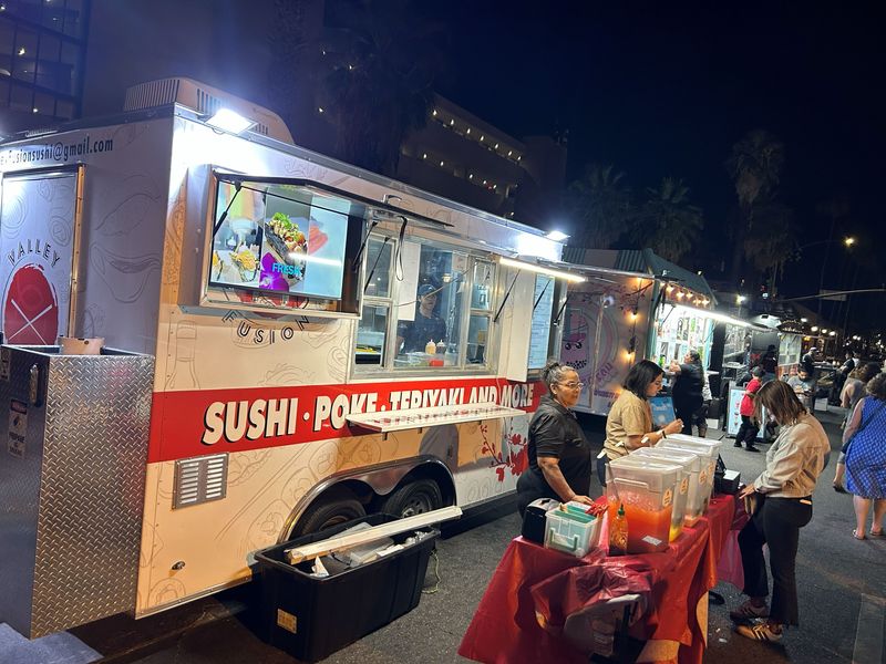 Valley Fusions food truck, pictured Thursday, May 28, 2026 at VillageFest in Palm Springs, Calif., recently went viral for its sushi taco.