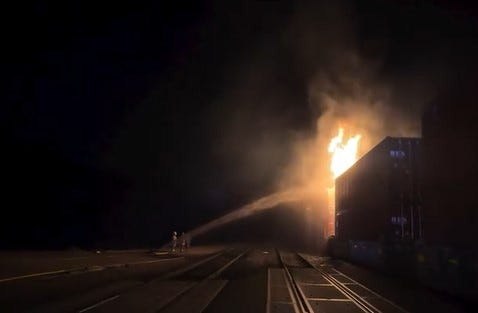 A railcar loaded with lithium ion batteries caught fire along Cajon Boulevard, in the Cajon Pass, on Wednesday, June 3, 2026.