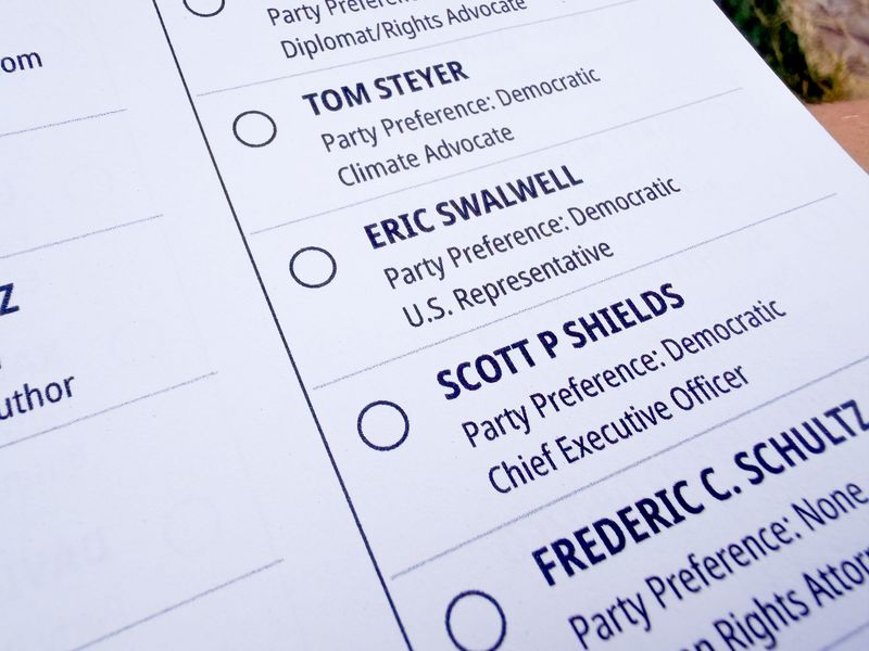 Eric Swalwell's name appears on the June 2 primary ballot.