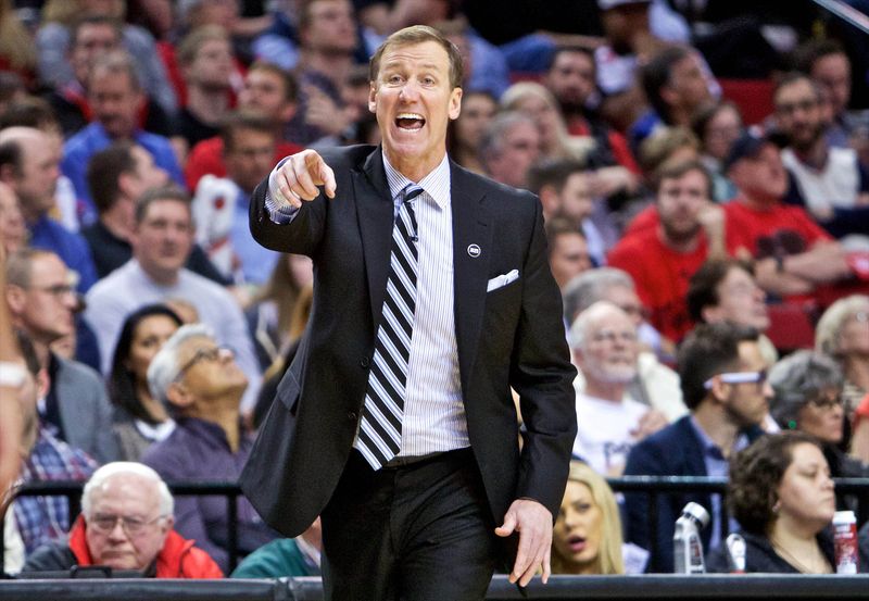 Mar 11, 2015; Portland, OR, USA; Portland Trail Blazers head coach Terry Stotts yells from the sidelines against the Houston Rockets during the fourth quarter at the Moda Center. Mandatory Credit: Craig Mitchelldyer-USA TODAY Sports
