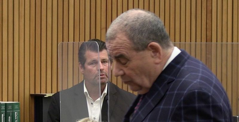 Attorney Brian Panish, right, questions Scott Erickson during a wrongful death trial in Van Nuys on June 5. Erickson, a former Major League Baseball player, is a defendant in the case.