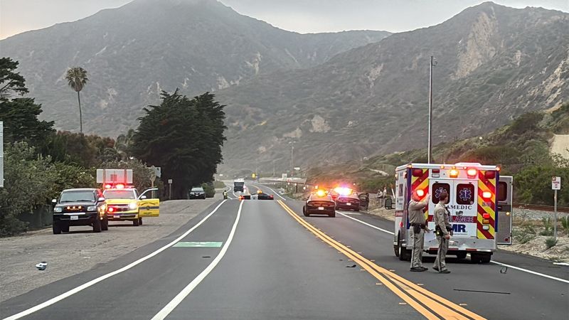 Highway 1 at Solimar Beach Drive, north of the city of Ventura, was shut down in both directions for around four hours while a fatal crash between three bicyclists and a Nissan with a 24-year-old driver from Oxnard was being investigated the evening of June 11, 2026.