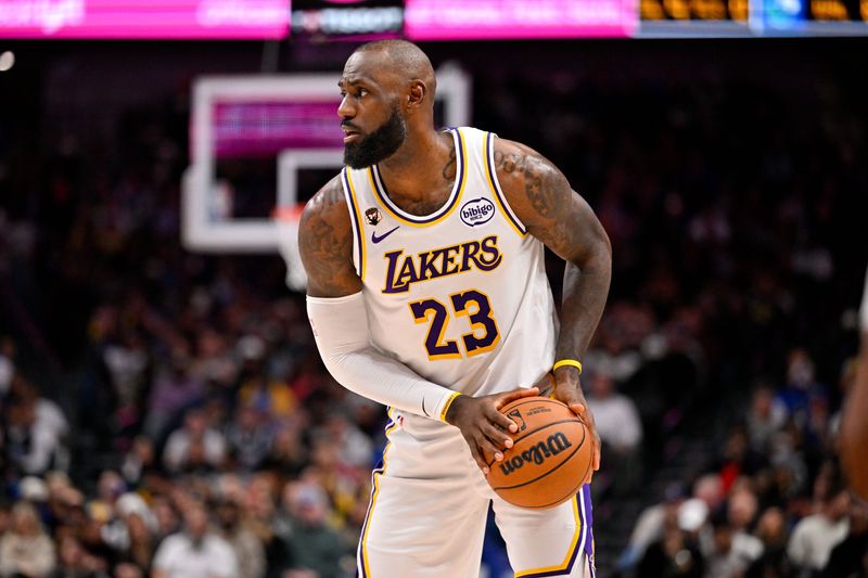 Jan 24, 2026; Dallas, Texas, USA; Los Angeles Lakers forward LeBron James (23) looks to move the ball against the Dallas Mavericks during the game at the American Airlines Center. Mandatory Credit: Jerome Miron-Imagn Images