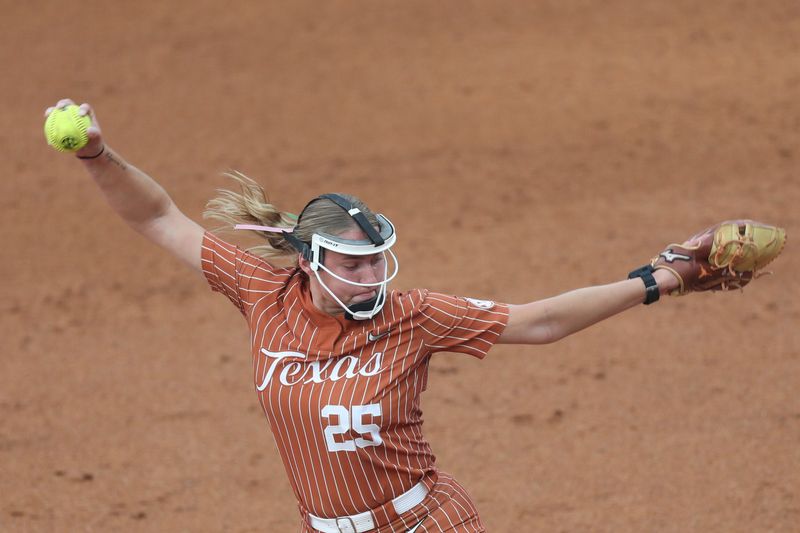 May 9, 2025; Athens, GA, USA; Texas starting pitcher/relief pitcher Cambria Salmon (25) pitches during a game against Texas A&M at Jack Turner Stadium. Mandatory Credit: Mady Mertens-Imagn Images