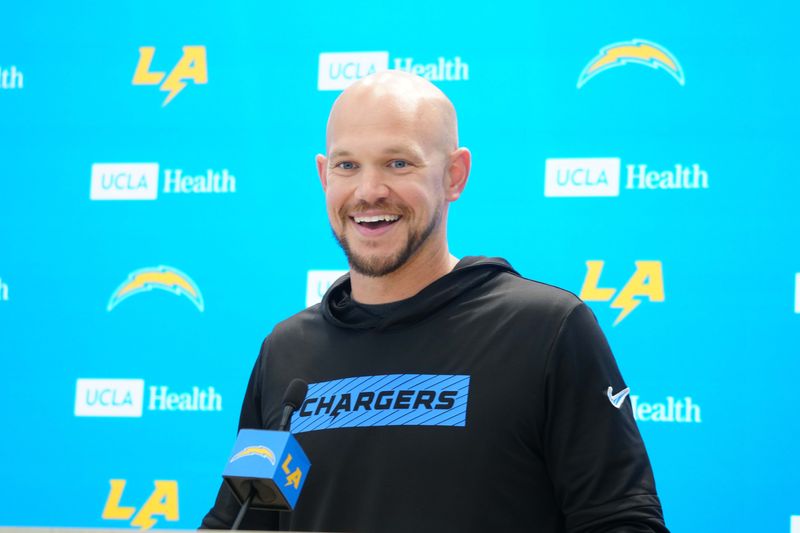 Jun 17, 2026; El Segundo, CA, USA; Los Angeles Chargers defensive coordinator Chris O'Leary at press conference during minicamp at The Bolt. Mandatory Credit: Kirby Lee-Imagn Images