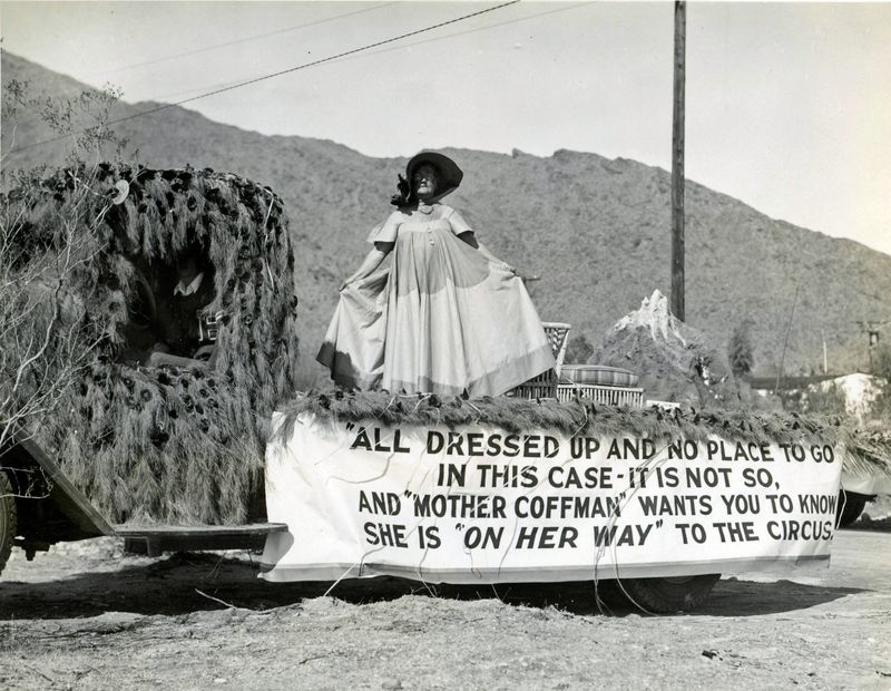 Nellie Coffman on a float in the Desert Circus Parade c. 1935.