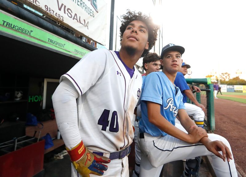 Mission Oak's Eddie Bravo watches game action during the 65th annual Exeter Lions high school all-star-baseball game at Visalia Rawhide's Valley Strong Ball Park on Saturday, June 20, 2026.