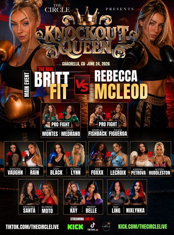See the full roster for Knockout Queens, a boxing event for OnlyFans models and other female content creators held at a private residence in Indio, Calif., on Wednesday, June 24.