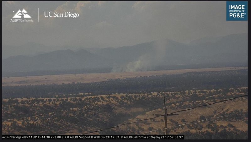 Smoke from the Plains Fire rises in the air in the area of Millville on June 23, 2026.