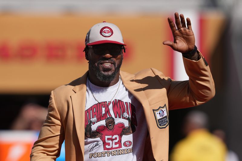 Oct 6, 2024; Santa Clara, California, USA; San Francisco 49ers former linebacker Patrick Willis walks on the field during halftime against the Arizona Cardinals at Levi's Stadium. Mandatory Credit: Darren Yamashita-Imagn Images