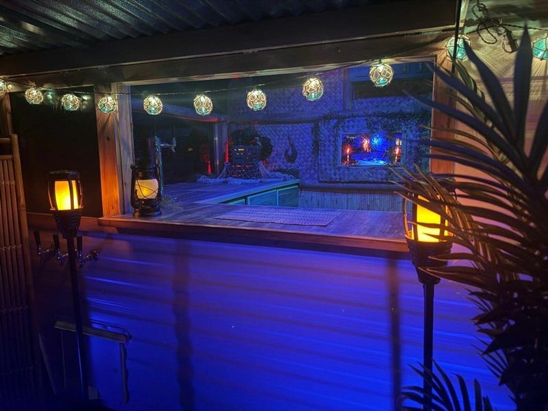 Scott and Melissa Davis outfitted a 1964 Kenskill travel trailer for their Castaway Cove mobile tiki bar.
