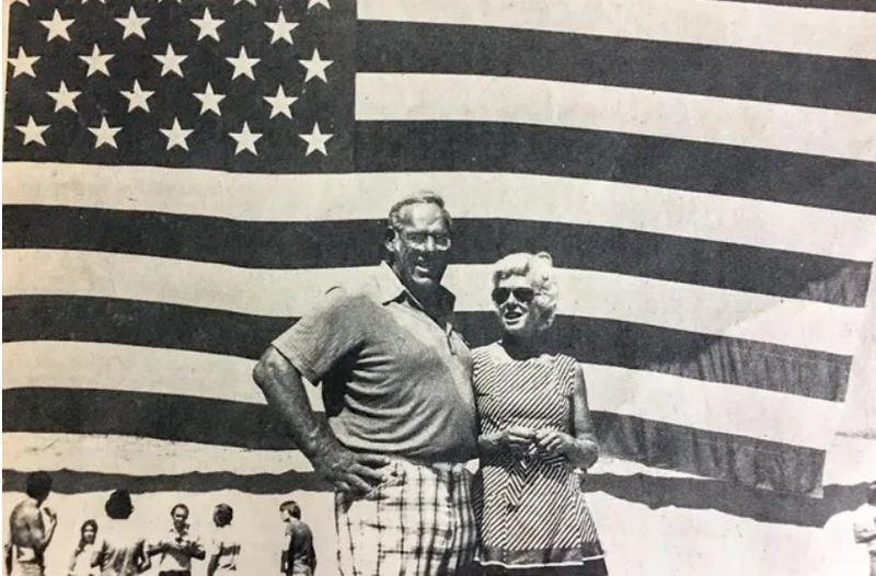 A 1976 photo shows Bob Older and his wife, Barbara. As America celebrates its 250th anniversary, the Daily Press looks back at the massive U.S. flag commissioned by Older that once waved over the High Desert during the nation’s Bicentennial.