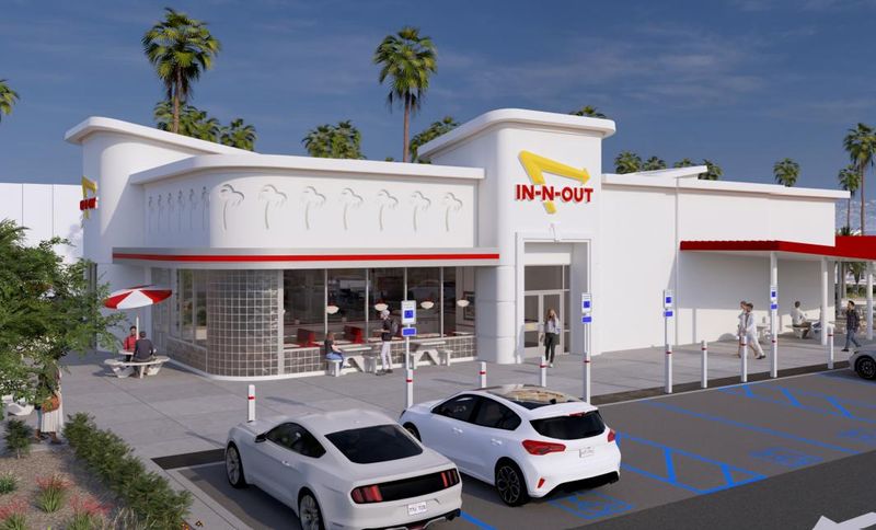 Renderings show plans for an In-N-Out restaurant proposed for East Palm Canyon Drive in Palm Springs.