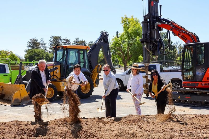 Members of the San Joaquin Delta College Board of Trustees celebrate the start of construction on the college's first Measure K-funded project, an energy efficiency initiative expected to reduce annual utility costs by about $1 million while modernizing the Stockton campus, during a June 30, 2026, groundbreaking ceremony.
