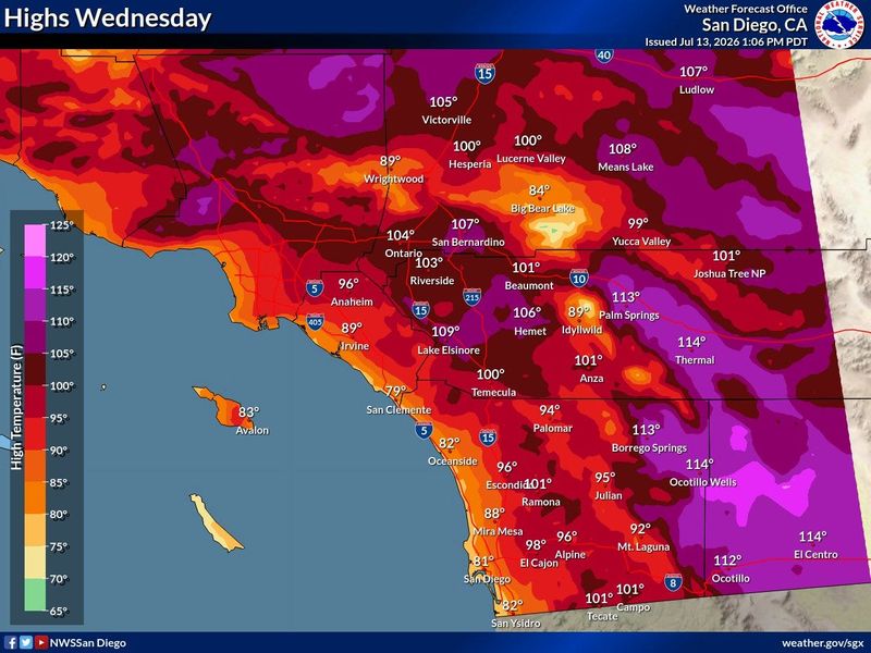 Weather officials have issued an extreme heat watch from Tuesday through Thursday in San Bernardino County.